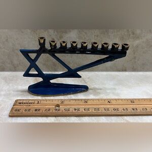 Small Blue Metal Menorah